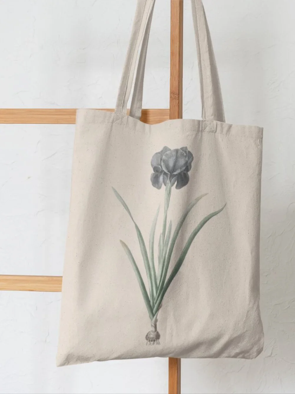 Mourning Iris Vintage Floral Print Graphic Canvas Tote Bag